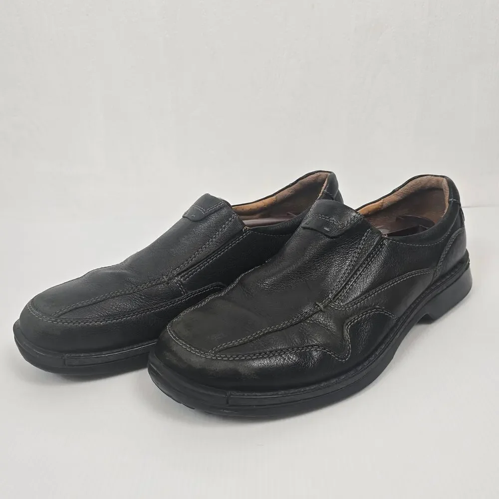 Ecco Mens 11 Dress Loafers Fusion Leather Black Slip On Academia Grandpa Preppy